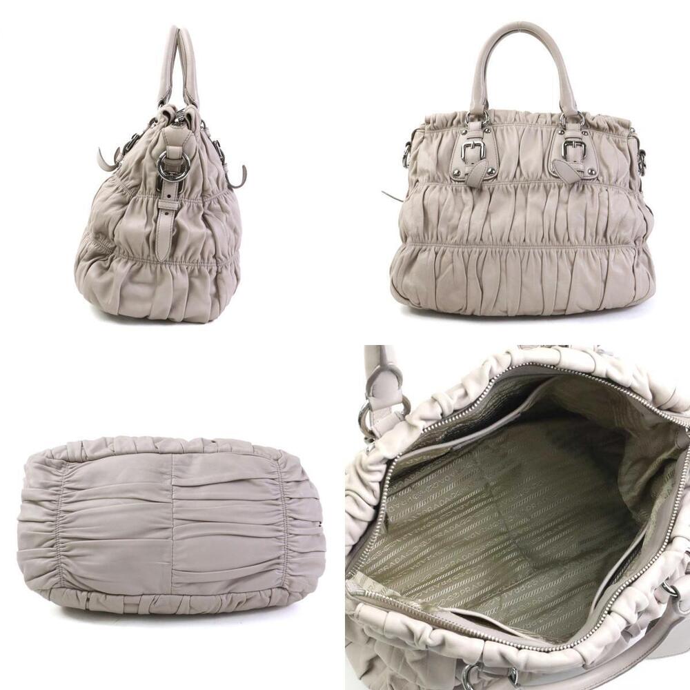 Prada pleated Satchel White Gaufre leather gathered Nappa Shopping